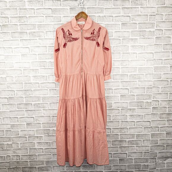 TALLULAH & HOPE Bird Embroidered Dress Waist-tie Peach Women's 6 - Picture 6 of 8